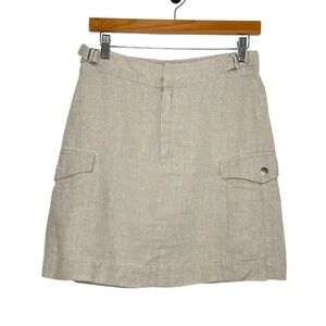 Athleta Womens Voyager Linen Cargo Skirt Sz 4 Khaki Elastic Back Waist Band